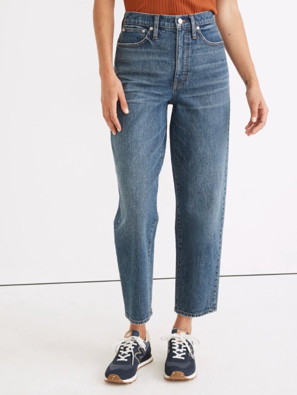 Madewell Petite Balloon High Rise Jeans Corson Med Blue Wash, size 25P